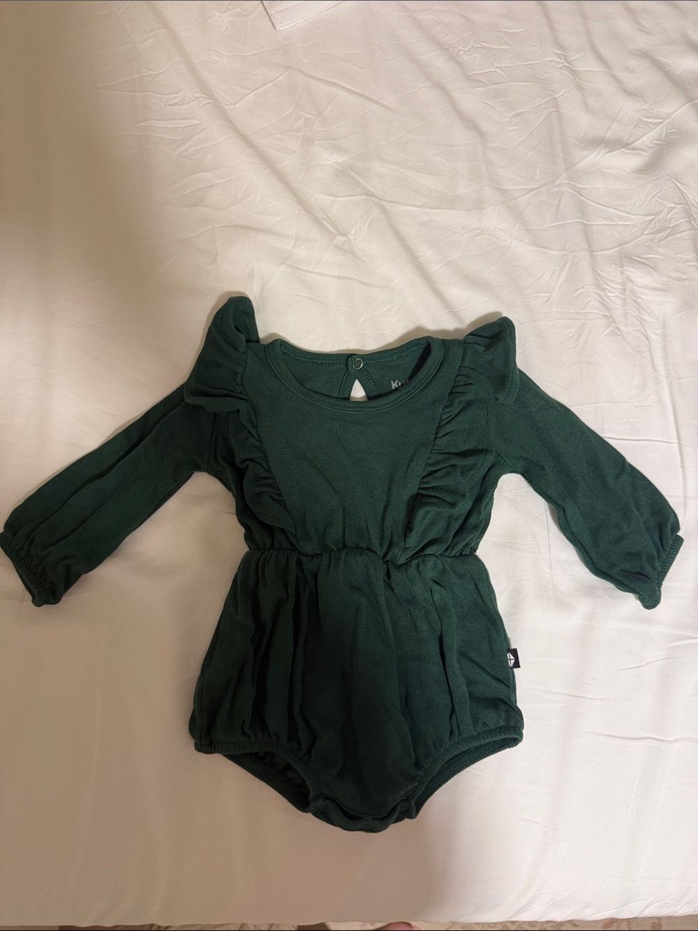 Kyte BABY Dark Green Ruffle Long-Sleeve One-Piece